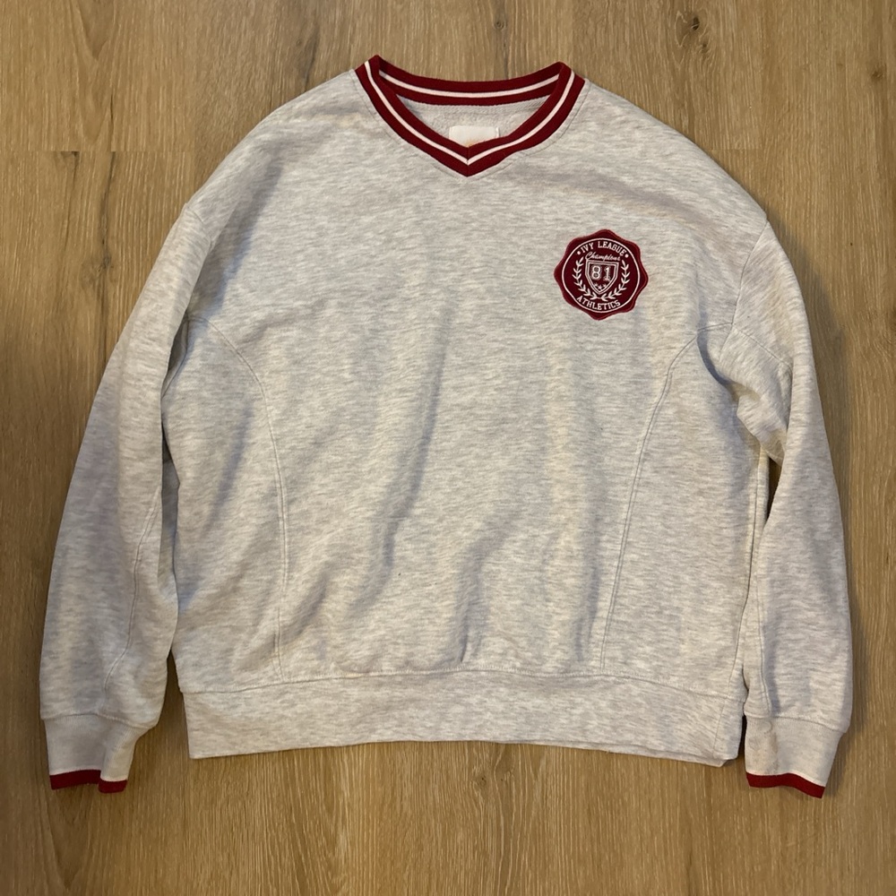 Gray and Red Vintage V-Neck Sweater